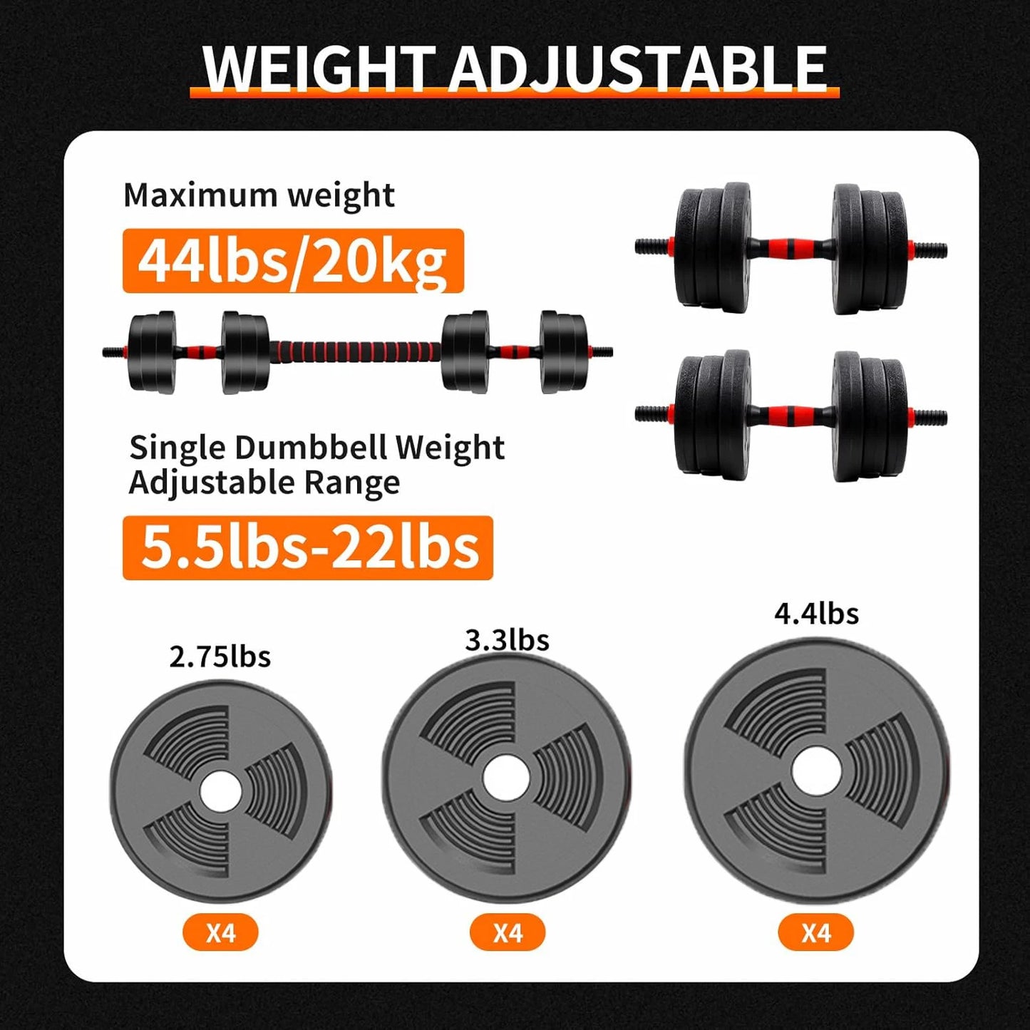 Adjustable Dumbbell to Barbell Set, Anti-Slip Grip.