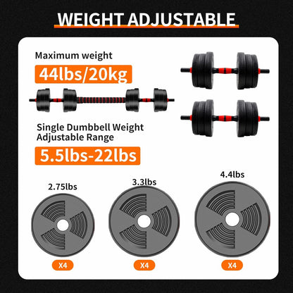 Adjustable Dumbbell to Barbell Set, Anti-Slip Grip.
