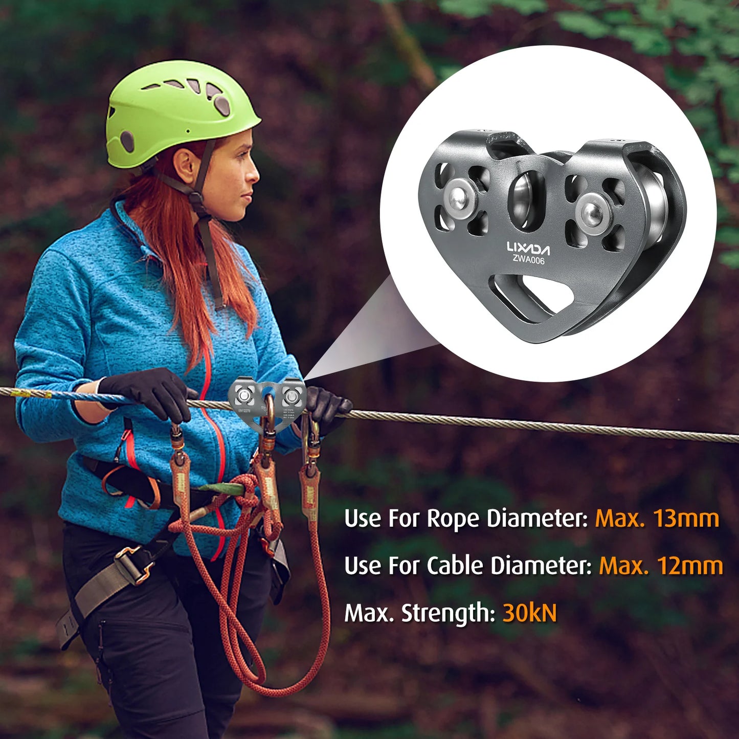 Trolley Pulley with Ball Bearing Climbing  Zipline Cable .