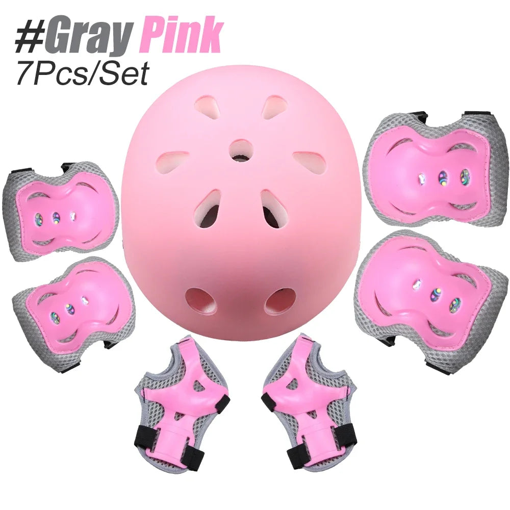 7Pcs/Set Girls Boys 3-10yrs Kids Bike Helmet.