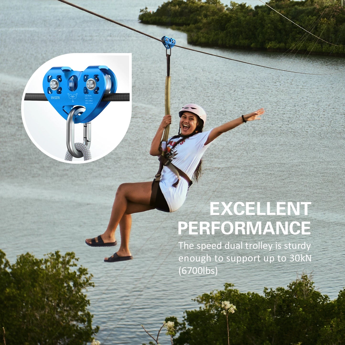 Trolley Pulley with Ball Bearing Climbing  Zipline Cable .