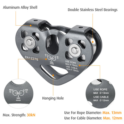 Trolley Pulley with Ball Bearing Climbing  Zipline Cable .