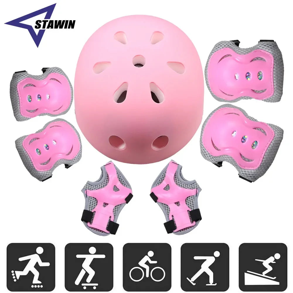 7Pcs/Set Girls Boys 3-10yrs Kids Bike Helmet.