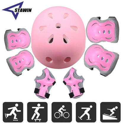 7Pcs/Set Girls Boys 3-10yrs Kids Bike Helmet.