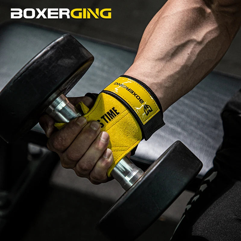 Cowhide Gym Gloves Grips Anti-Skid Weight Belt.