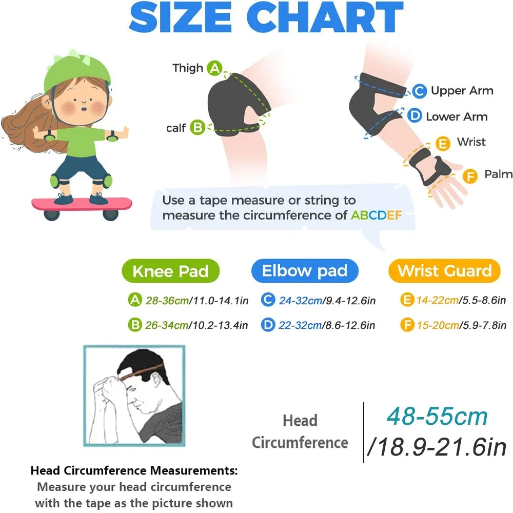 7Pcs/Set Girls Boys 3-10yrs Kids Bike Helmet.